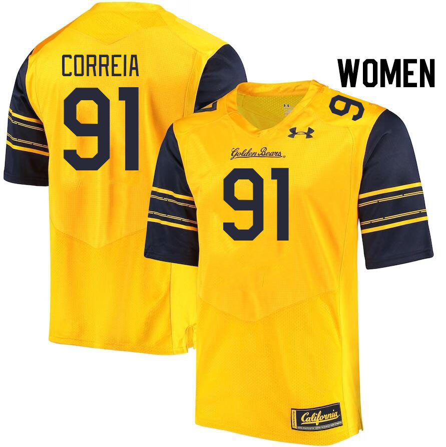 Women #91 Ricky Correia California Golden Bears College Football Jerseys Stitched Sale-Gold